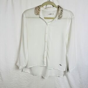 Abercrombie & Fitch Sheer Button Down Long Sleeves Top White‎ Medium Women